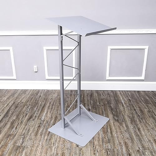 Miniatura 6 de FixtureDisplays® Podio de braguero individual de 25 "para piso, acero - plata 19627 19627