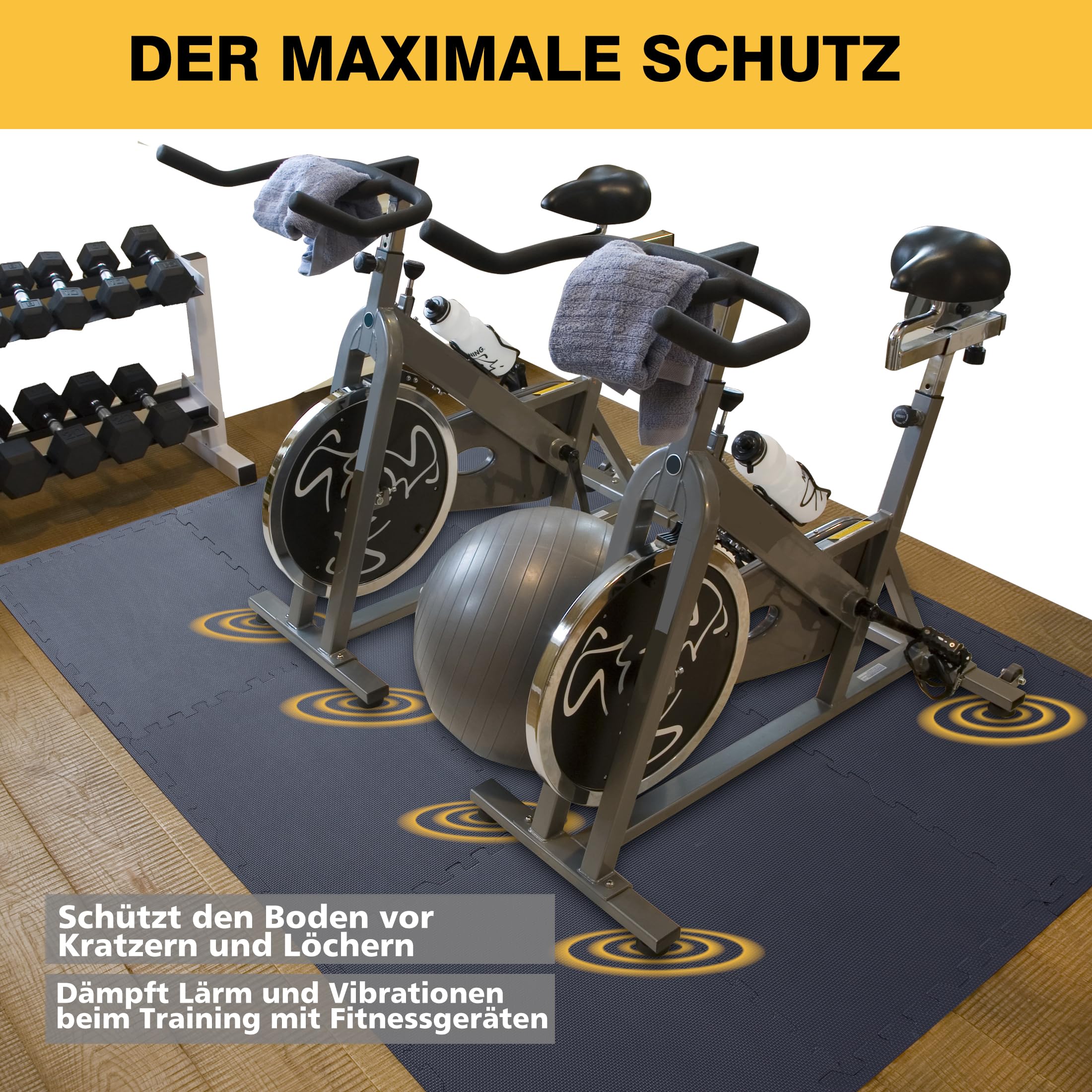 Tappeto fitness a incastro in EVA con DOPPIA AZIONE ANTISCIVOLO [+100% protezione in più] per allenamento e attrezzatura fitness | 58 x 58 x 1 cm | Nero e grigio | 10, 20, 30, 40, 50 pezzi