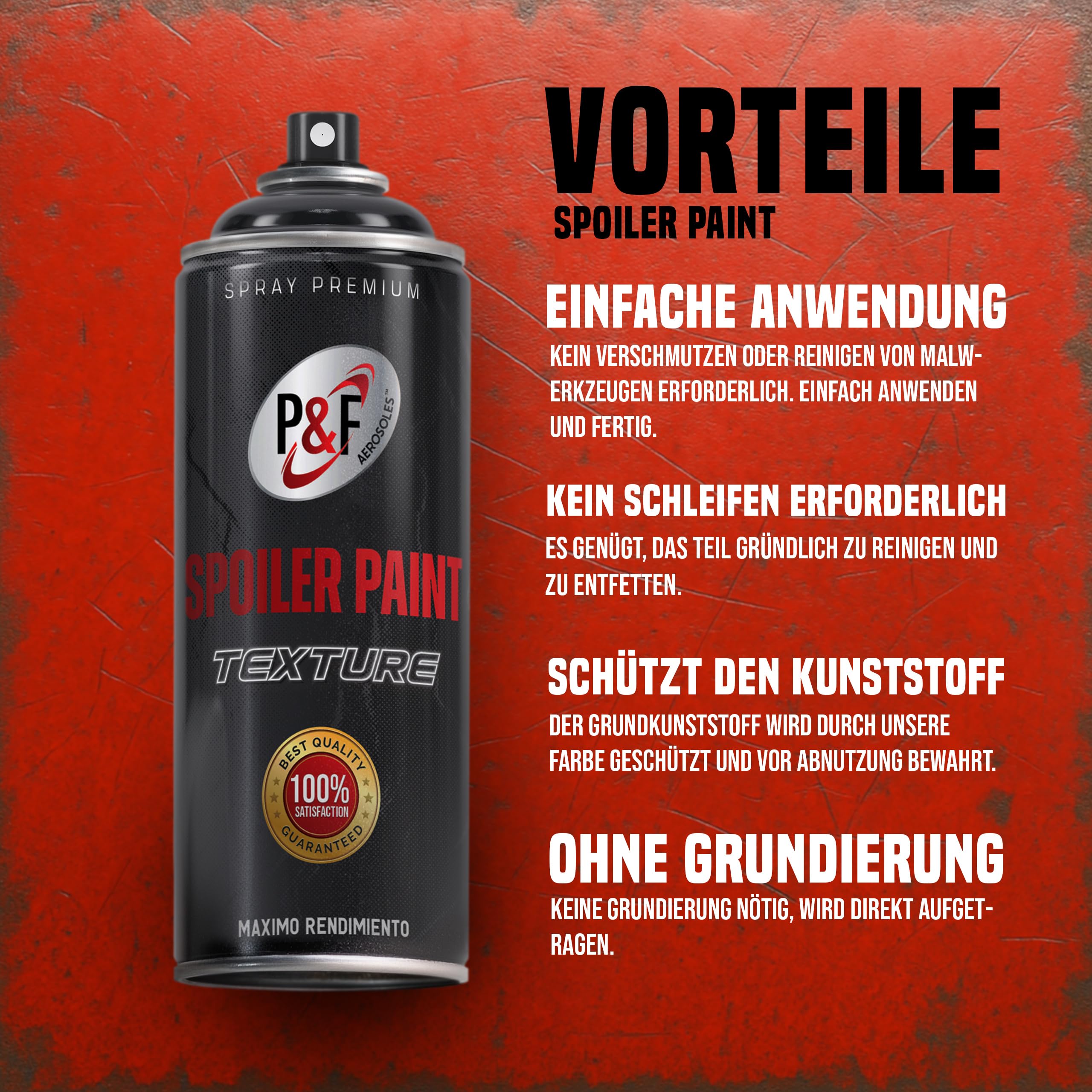 Strukturiertes Sprühlack für Stoßstangen – Schwarze Textur – Kunststoffreparatur fürs Auto – Sprühlack für Spoiler und Zierleisten – Stoßfänger – Autoreparatur – Bumper-Lack – Spoiler-Lack – P&F
