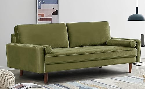 Miniatura 8 de Sofá de terciopelo de 70 pulgadas para sala de estar, estilo clásico de mediados de siglo con silueta moderna, acolchado de botones y patas de