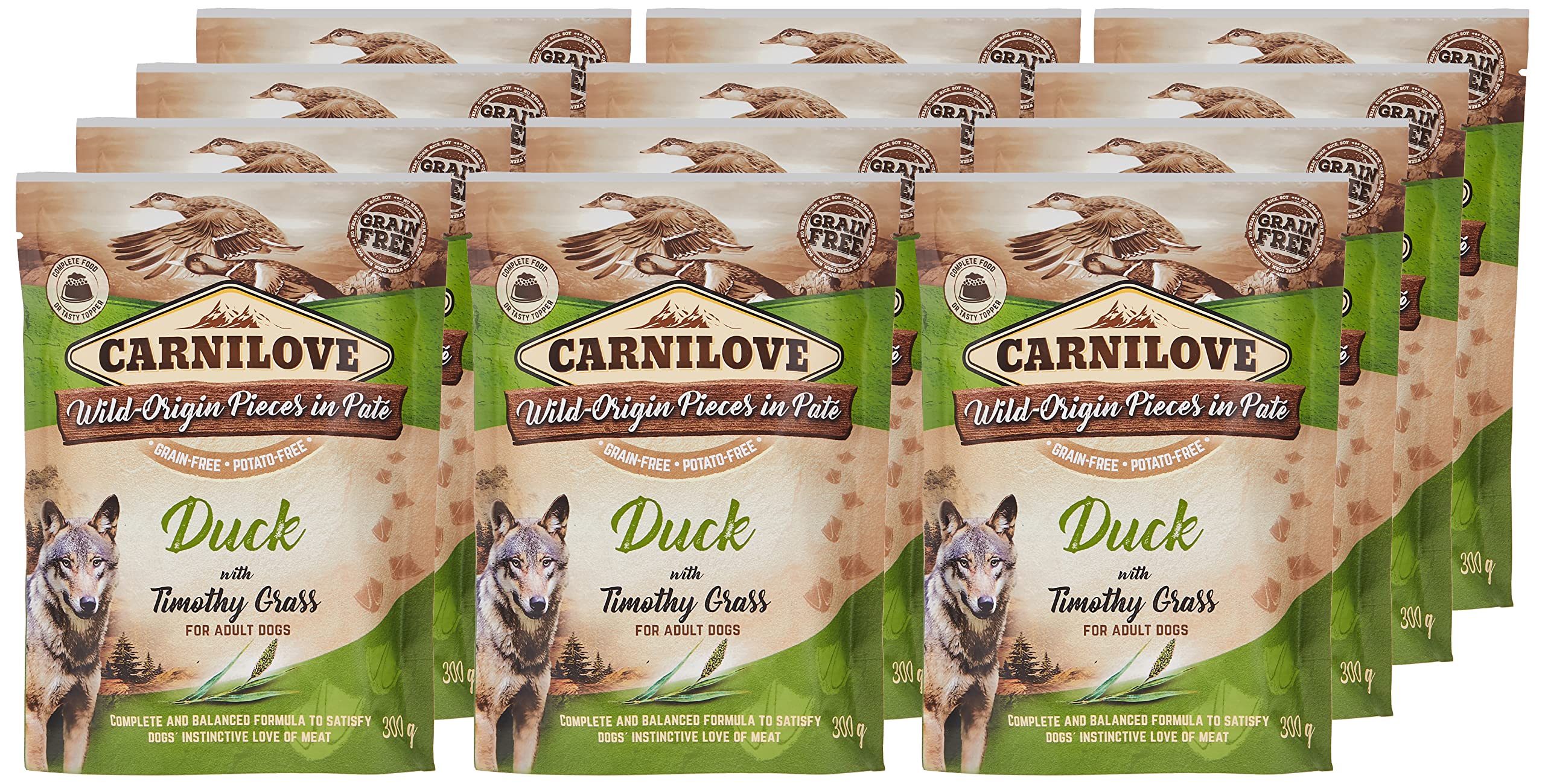 Duck with Timothy Grass for Adult Dogs (Wet Food Pouches) 12x300g