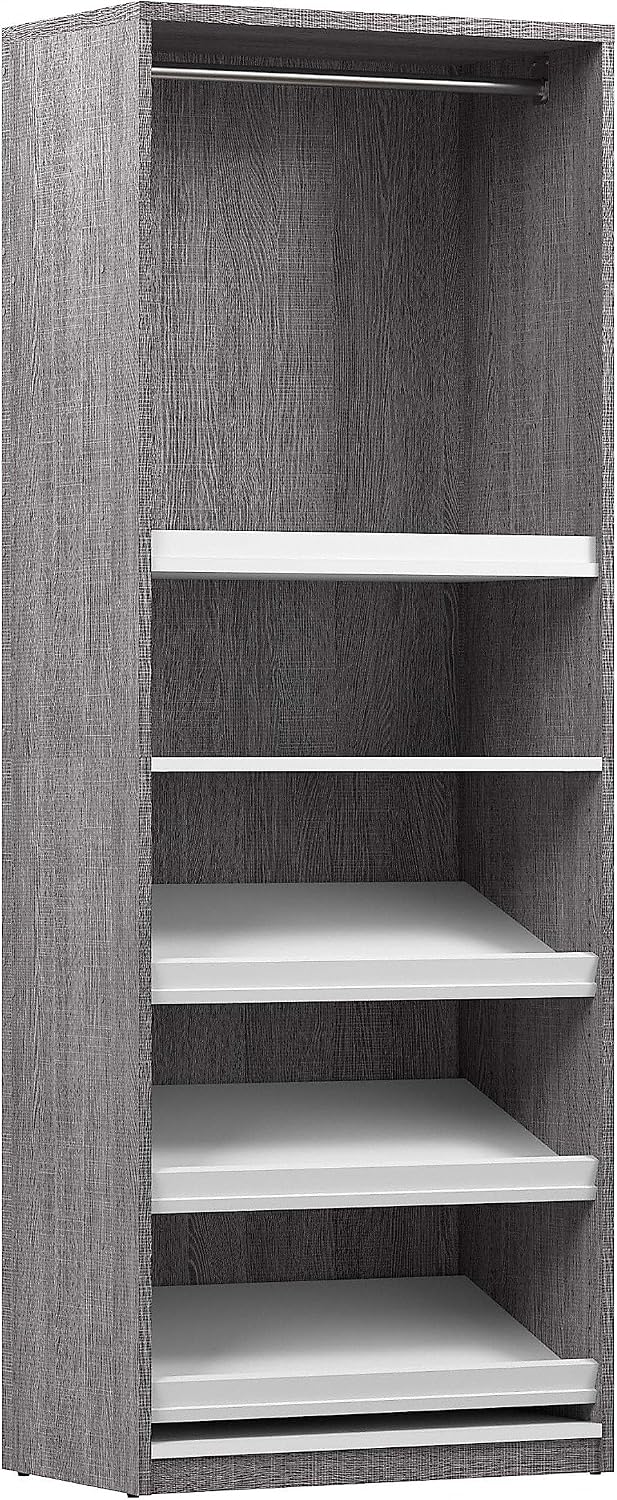Bestar Cielo Closet Organizer, 30-inch Bark Gray and White Wardrobe for Bedroom, Mudroom, Entryway, or Kitchen Pantry