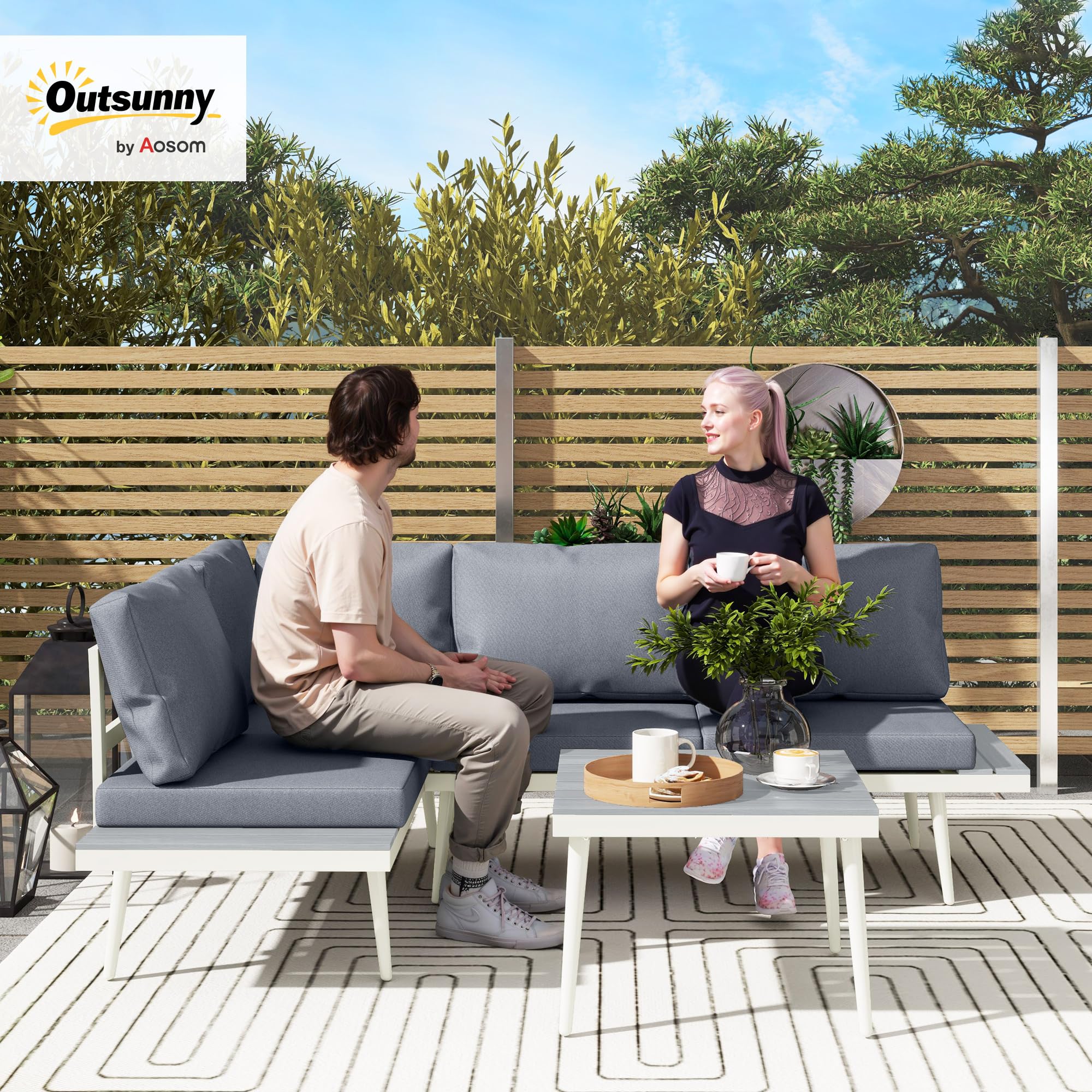 Set Di Mobili Da Giardino In Ferro Zincato - 1 Divano, 2 Poltrone E 1 Tavolino In Vetro In Vimini Pe Grigio 92101687