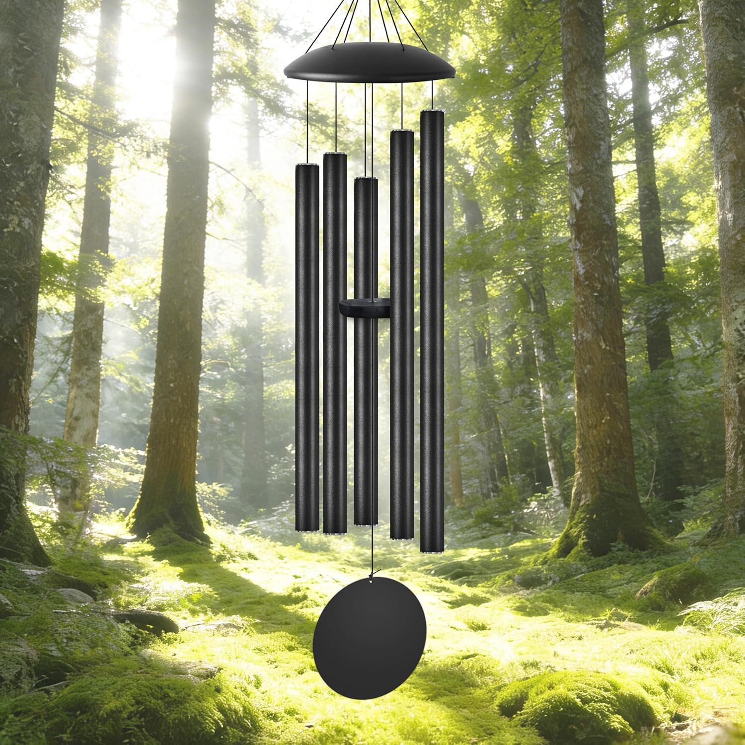 48" Extra Large Wind Chimes, Deep Tone Outdoor Wind Chime, 5 Thick Aluminum Tubes, Metal Windchimes for Outside, Unique Mom Women Grandma Neighbors Gift, Garden Decor (Black)