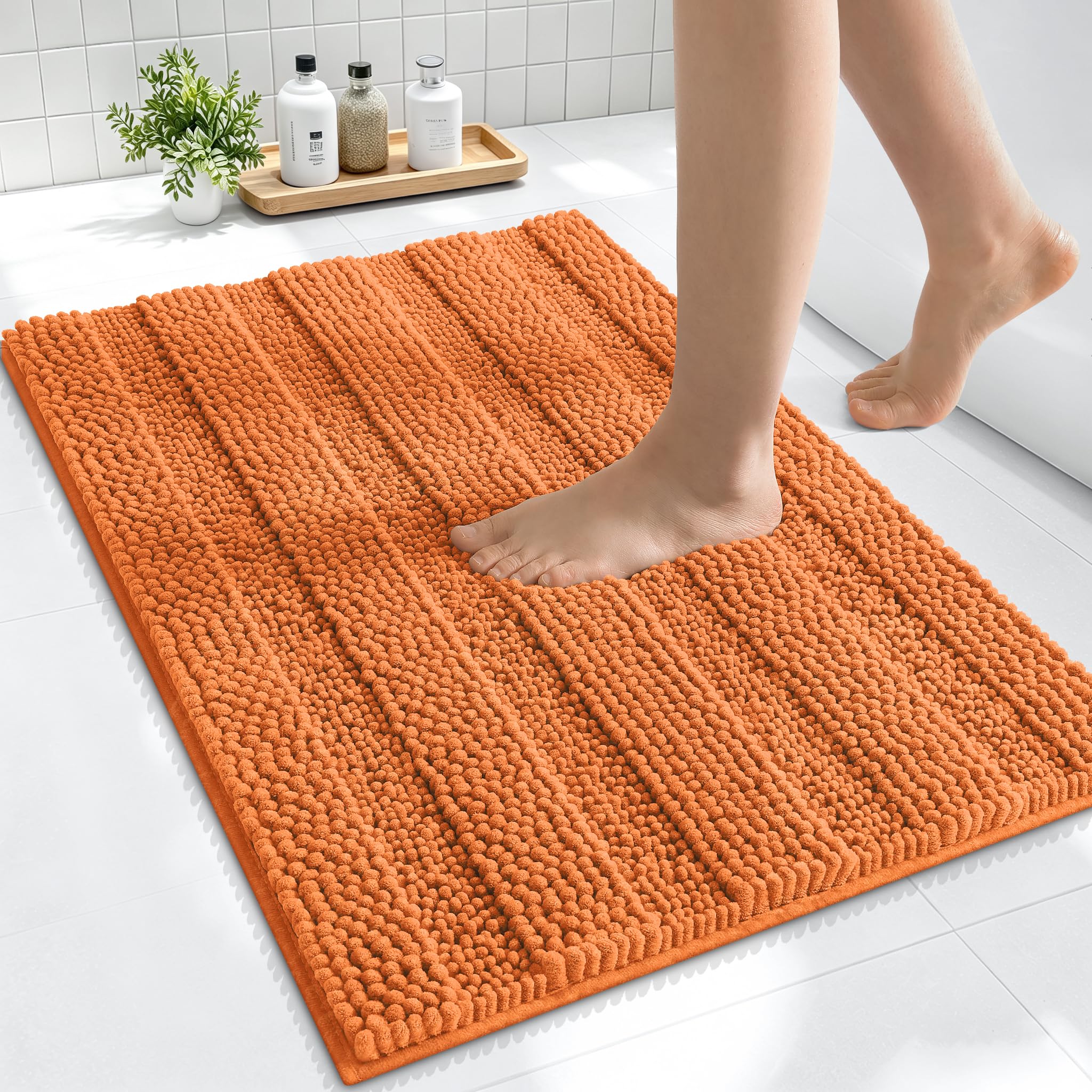 Smiry Thick Small Chenille Bathroom Rugs 24x16, Absorbent Bath Mat, Clay
