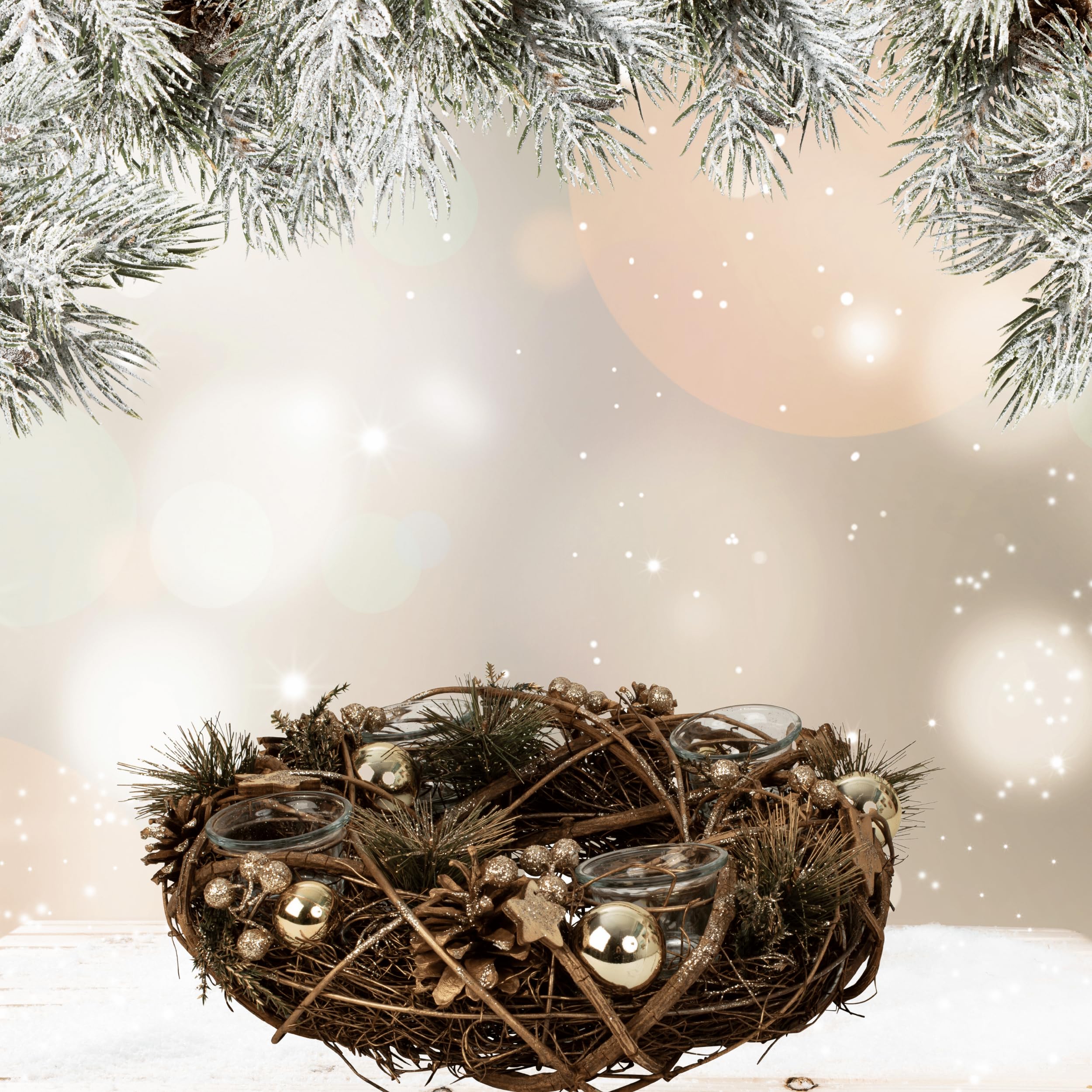 Couronne De L'Avent Ronde Table Décoration Noël Bois 35cm Blanc Gris Sans Bougies 54179113