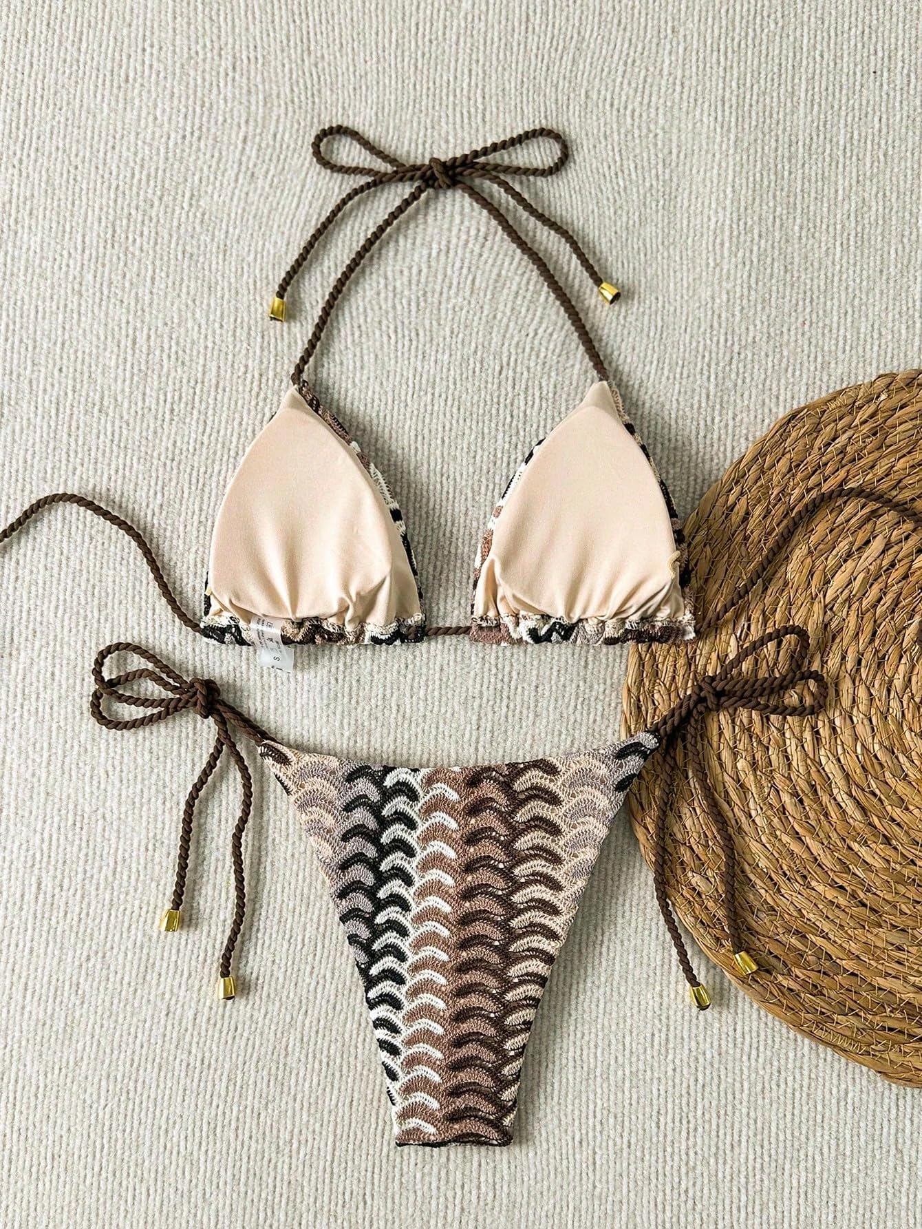 ZAFUL Bikini Set Bandeau Femme Coupe Haute, Maillot de Bains 2 pièces Noeud de Cravate Imprimé Floral sans Bretelles Vintage
