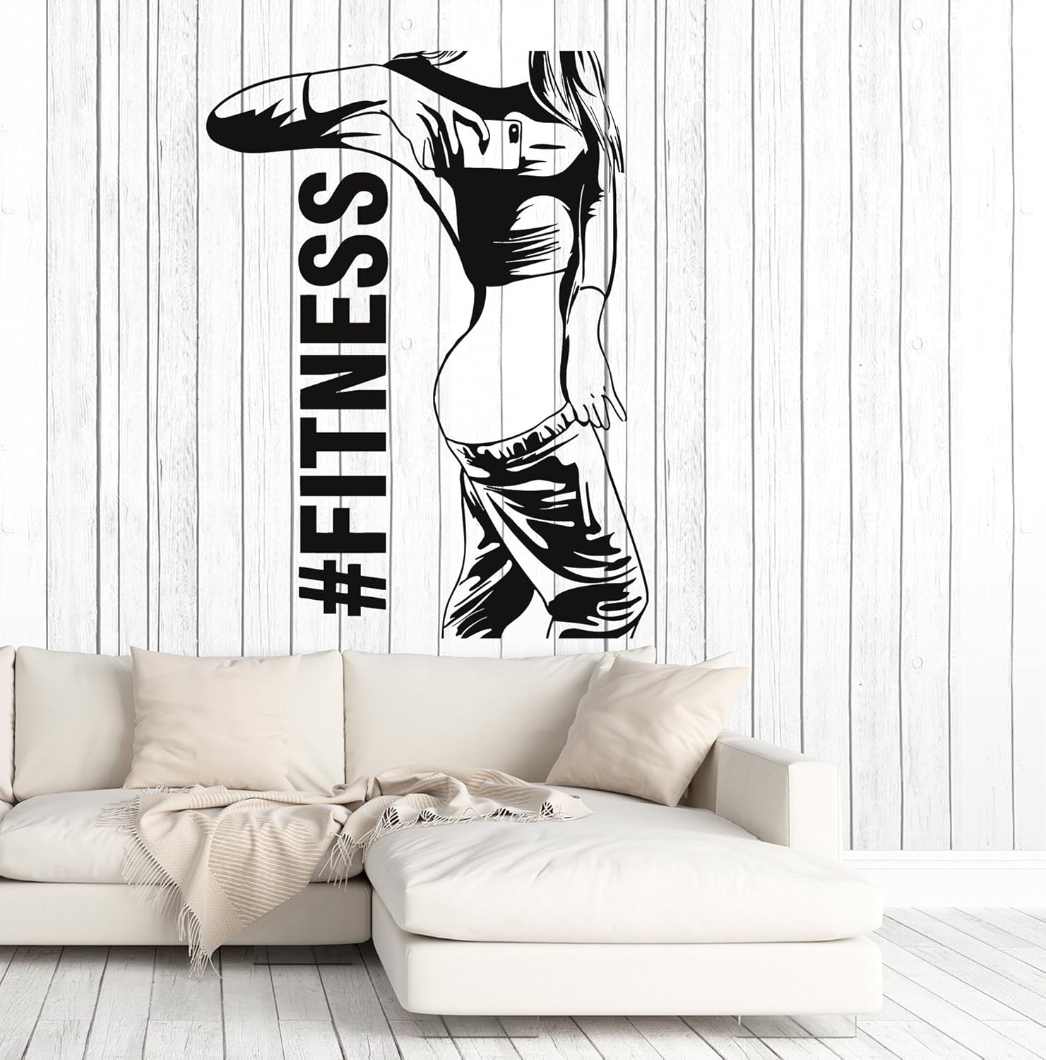 WallStickers4ever Vinyl Wall Decal Fitness Girl Sports Art Selfie Woman Gym Decor Stickers Large Decor (ig4751) Black