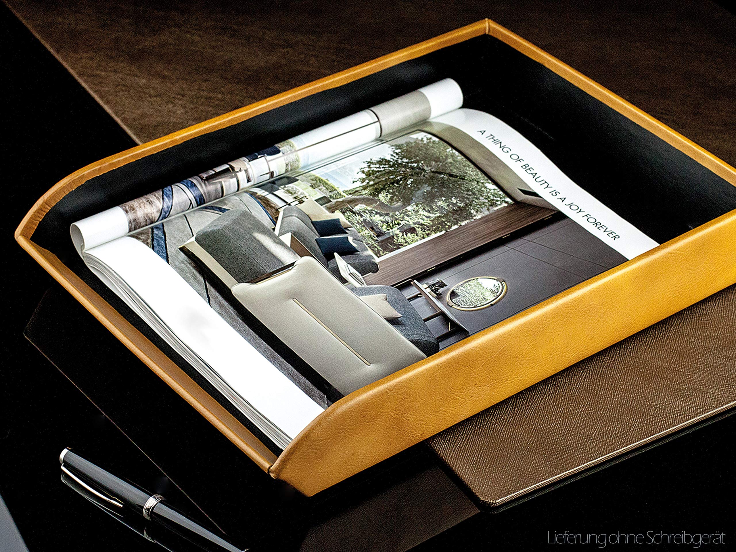 DELMON VARONE - Briefablage DIN A4 aus Premium Leder Vintage Anilin braun, Schreibtisch Organizer als Ablage für Dokumente, Briefe, Akten und Zeitungen, Elegante Dokumentenablage in Echtleder für Büro