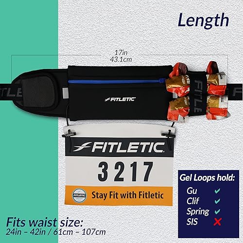 Miniatura 5 de Fitletic - Ultimate II - Bolsa para correr con geles, bolsa para corredores, cinturón para correr con trabillas de gel, bolsillo exterior, bolsillo
