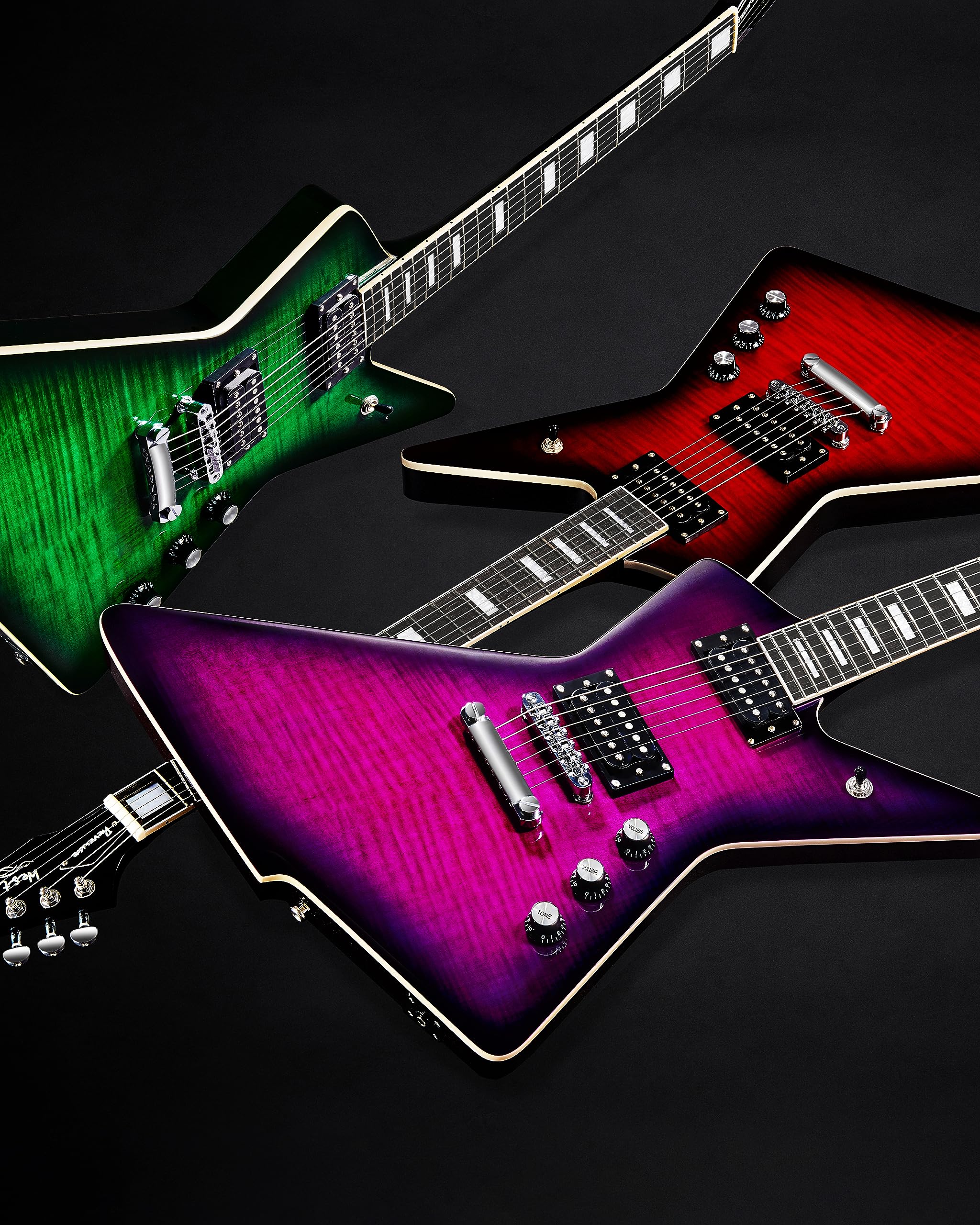 WestCreek Revenge Solid Body E-Gitarre, Heavy Metal Gitarre, Rechtshänder, Heavy Metal Pickups, abgerundete Jumbo Bünde, Knochensattel, Palisander Griffbrett, Mahagoni Korpus