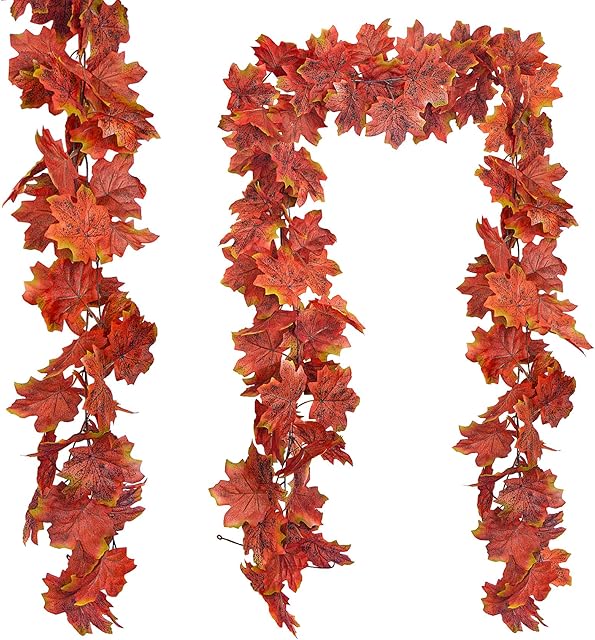 ADORAMOUR Artificial Autumn Maple Leaf Garlands Fall Leaves Decorations Aesthetic Room Decor for Indoor Outdoor Party Thanksgiving Chrismas Halloween ( 2Pack )