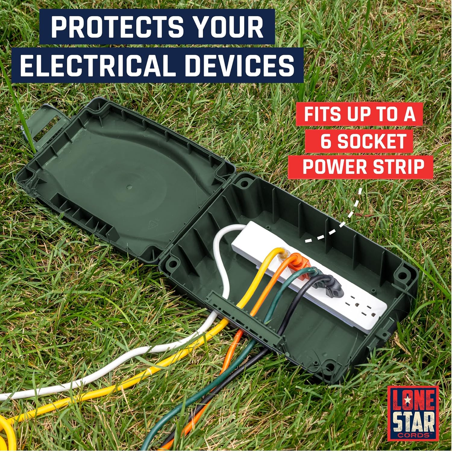 Extension Cord Connection Box, Outdoor Plug Cover for Electrical Connections, Timers, Power Strips, Power Tools, Landscape Lights - Texas Based American Business, Green