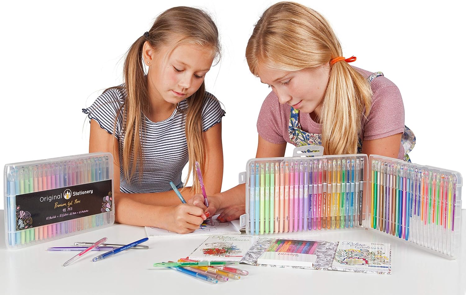 Original Stationery GL-11 Gel Pen Set with Smooth Flow Detail Nib and Long Lasting Ink - Metallic, Glitter, Neon - 48 Pack