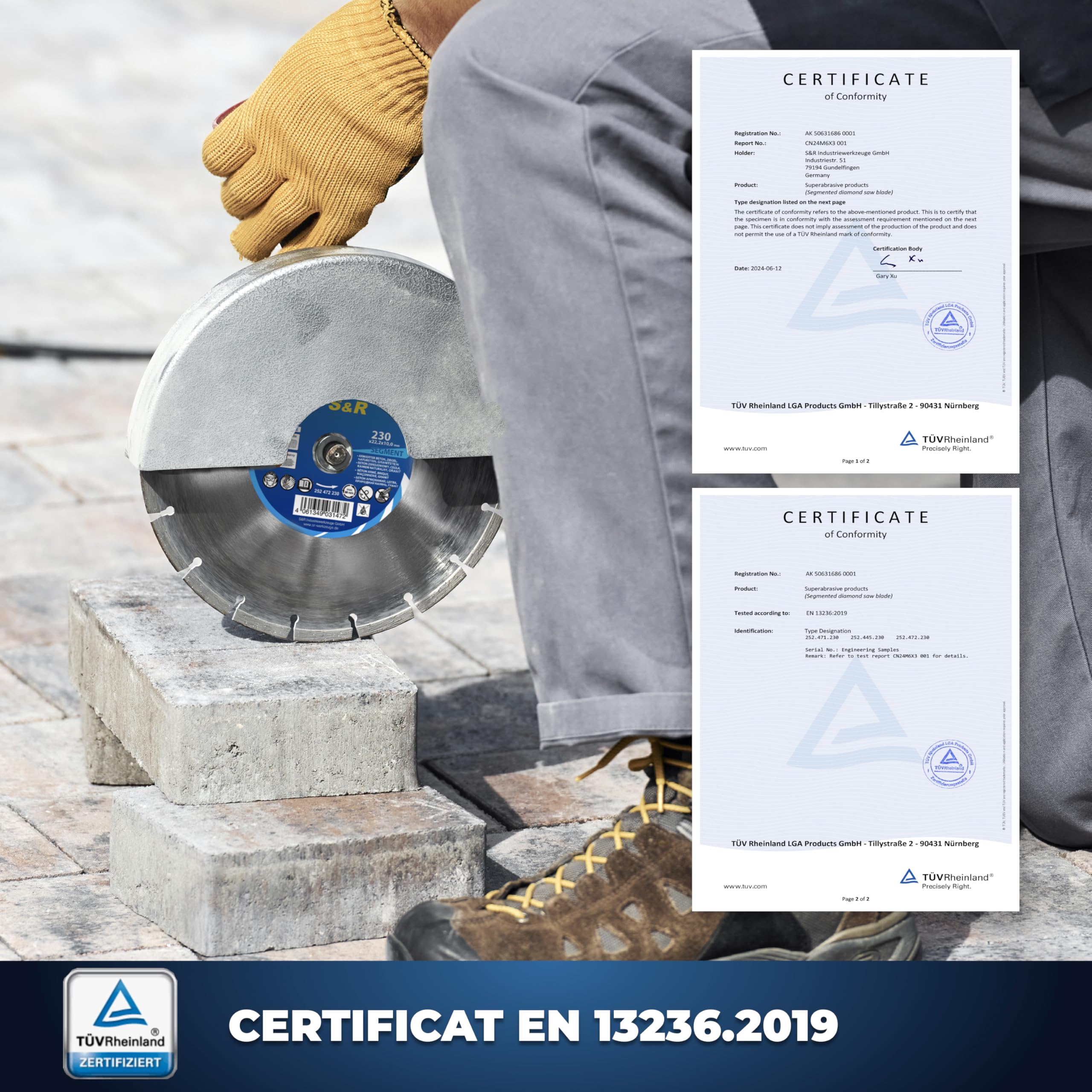 S&R Disque Diamant 230mm à tronçonner BÉTON ARMÉE/Granit/Pierre/Brique. Disque 230 Premium à segments diamants de 10mm. Qualité Industrielle