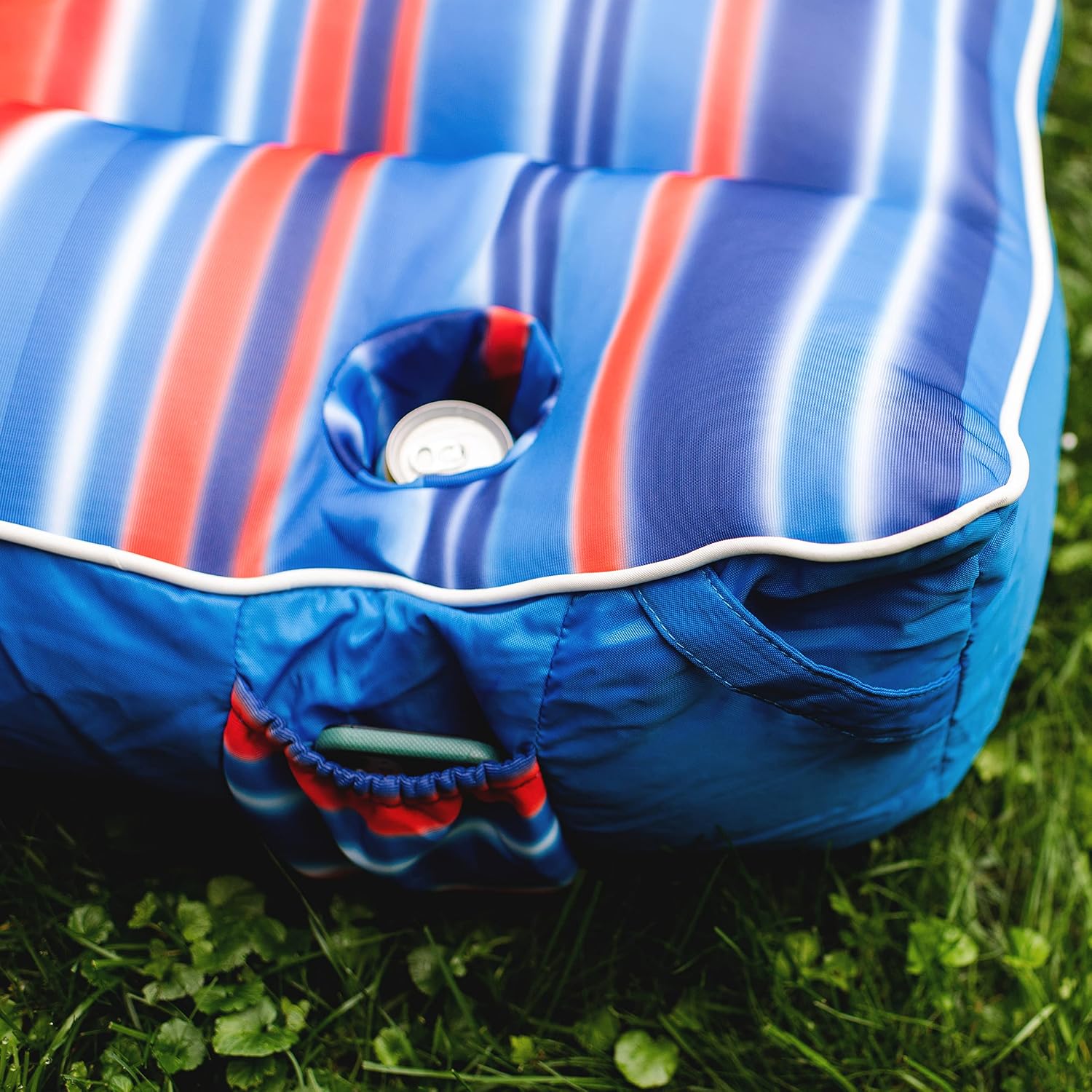 Big Joe Captain's Float No Inflation Needed Pool Lounger with Drink Holder, Blurred Americana Double Sided Mesh, 3ft
