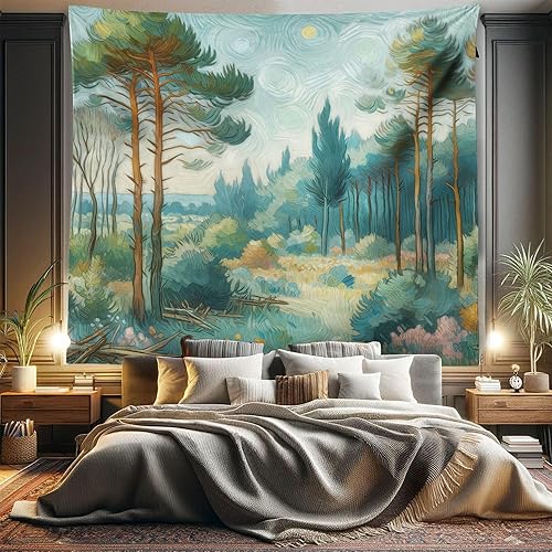 Miniatura 139 de Ambesonne Tapiz de naturaleza, silueta de oso salvaje en el bosque de la selva en la noche oscura, ilustración para colgar en la pared para Verde