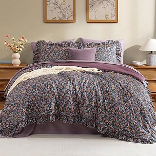 BLOOMHAVEN King Size Comforter Set-7 Pieces Floral Ruffle Bedding Set