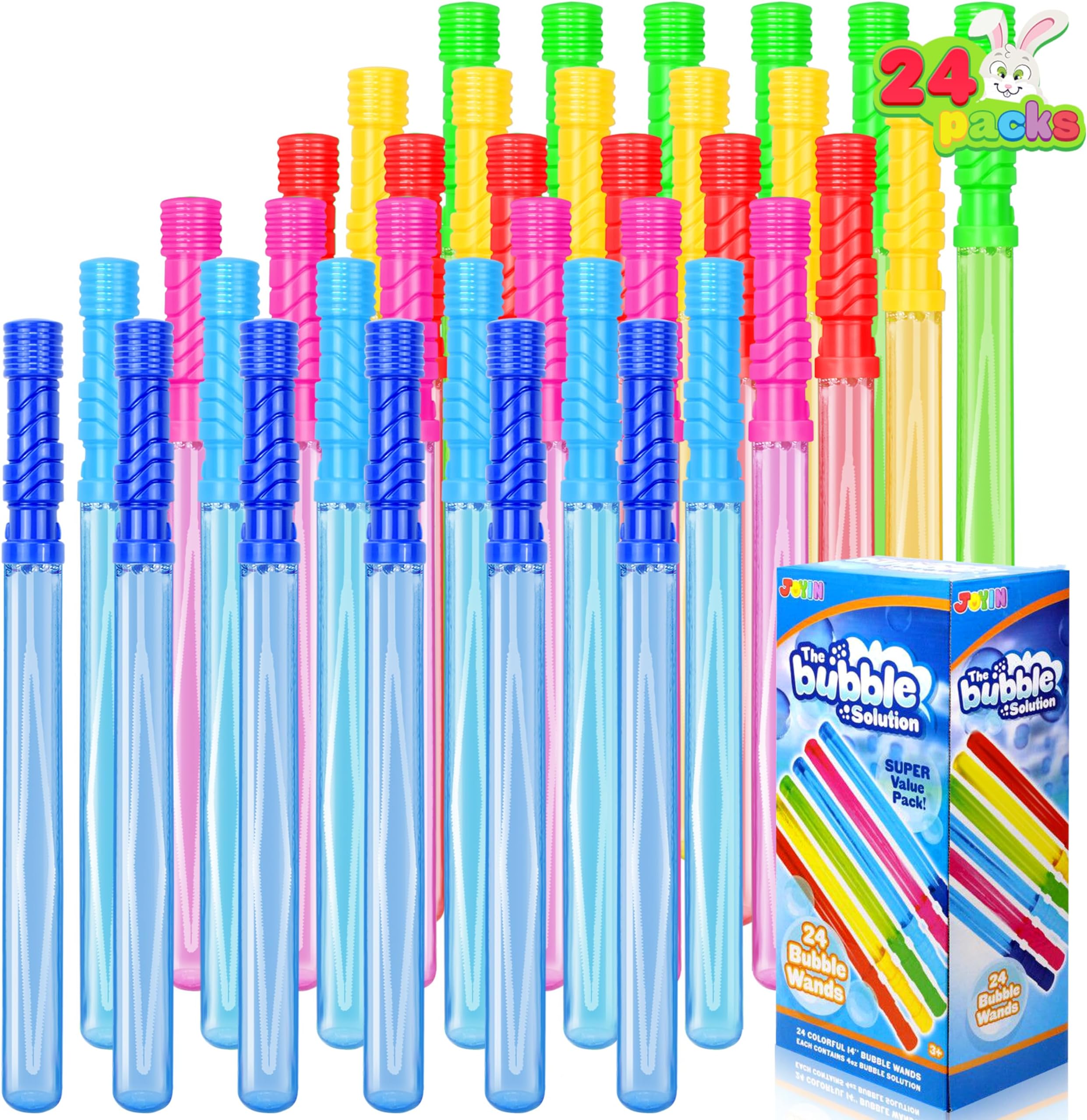JOYIN 24 Pack 14"(35.5 Age 3+cm) Big Bubble Wands Bulk (2 Dozen) for Summer Toy, Outdoor/Indoor Activity Use, Easter, Bubbles Party Favors Supplies for Kids bubbles party bag fillers