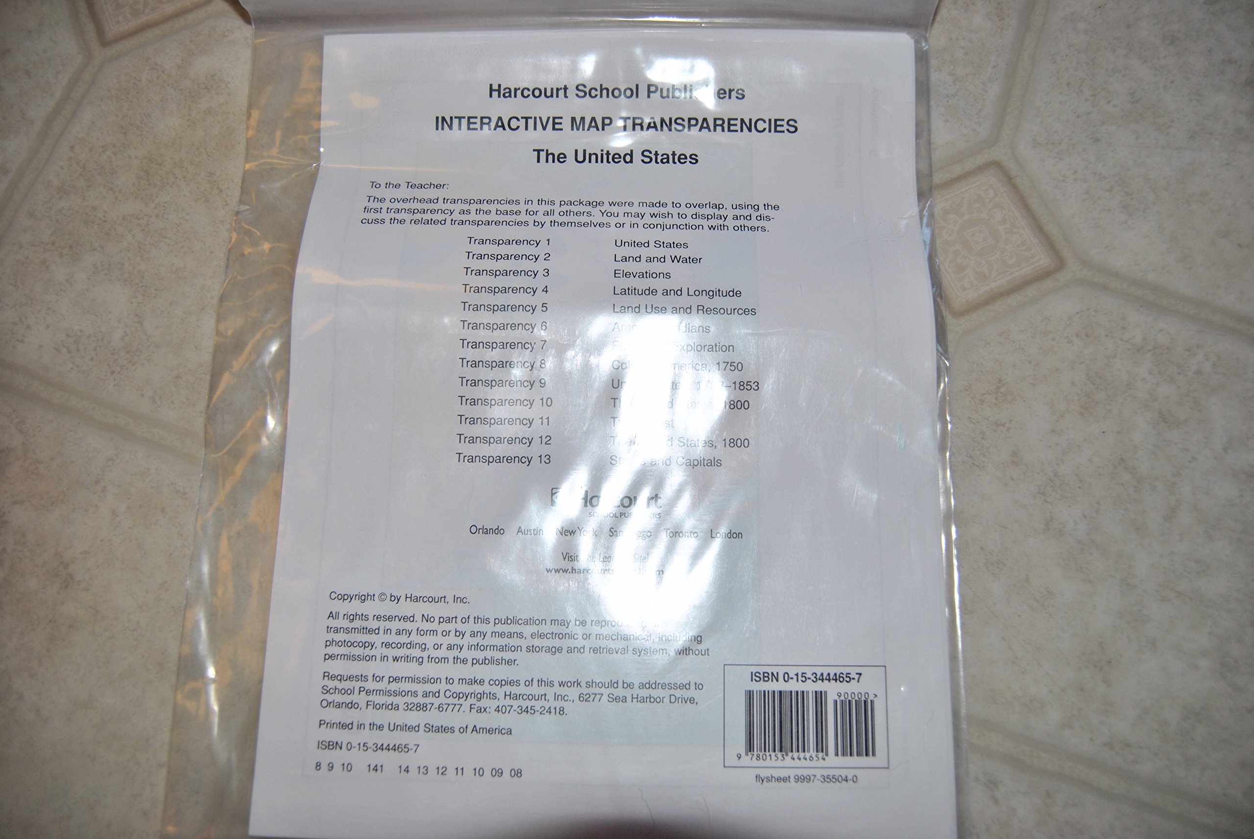 Harcourt Social Studies: Interactive Map Transparencies, Grades K-6 - United States