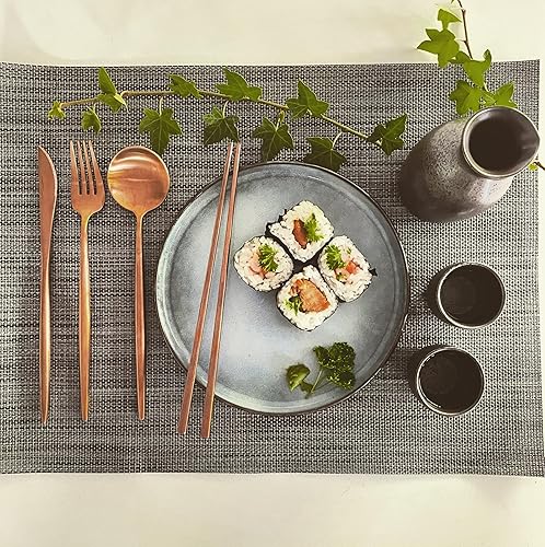 Miniatura 9 de KiiZYs - Juego de cubiertos de cobre mate, juego de utensilios de acero inoxidable de 8 piezas, moderno juego de cubiertos de bronce, palillos,