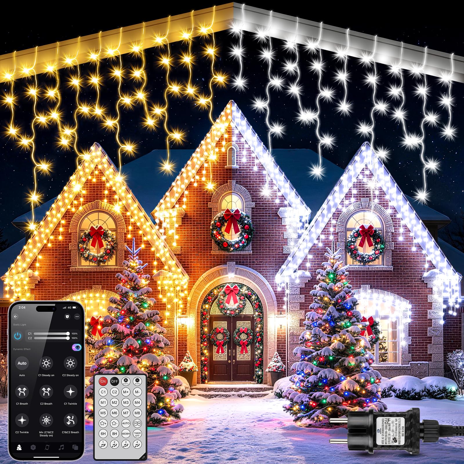 Eisregen Lichterkette Außen 6.5M+5M, 220 LED Timer mit App & Fernbedienung | IP65 Wasserdichte Weihnachtsdeko Outdoor, 17 Modi Dimmbar Lichtervorhang Aussen für Balkon Fenster Garten,Warmweiß & Kaltweiß