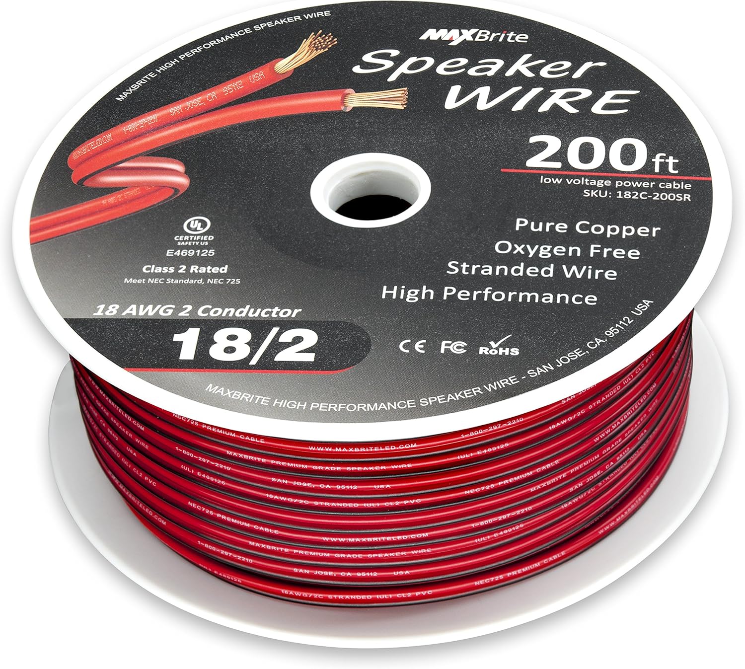 200 ft. 18 Gauge Stranded Flexible Dual Conductor Bonded Zip Cord Wire, Oxygen Free Pure Copper - UL Listed Class 2