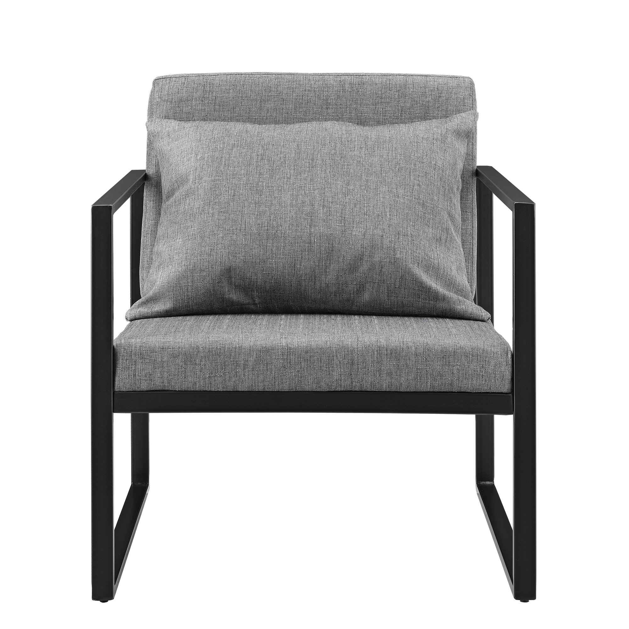 [en.casa] Set di 2 Poltrone da Sala con Telaio Quadrato in Ferro Schienale e Sedile Imbottiti Rivestimento in Tessuto Sedie con Cuscino e Braccioli per Soggiorno - Grigio Scuro