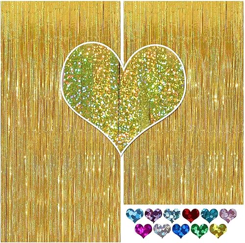 Miniatura 8 de Cortina metálica con franjas de aluminio de telón de fondo con 2 paquetes de cortinas, para fiesta láser, de 3 x 8pies, de CYLMFC, para decoración