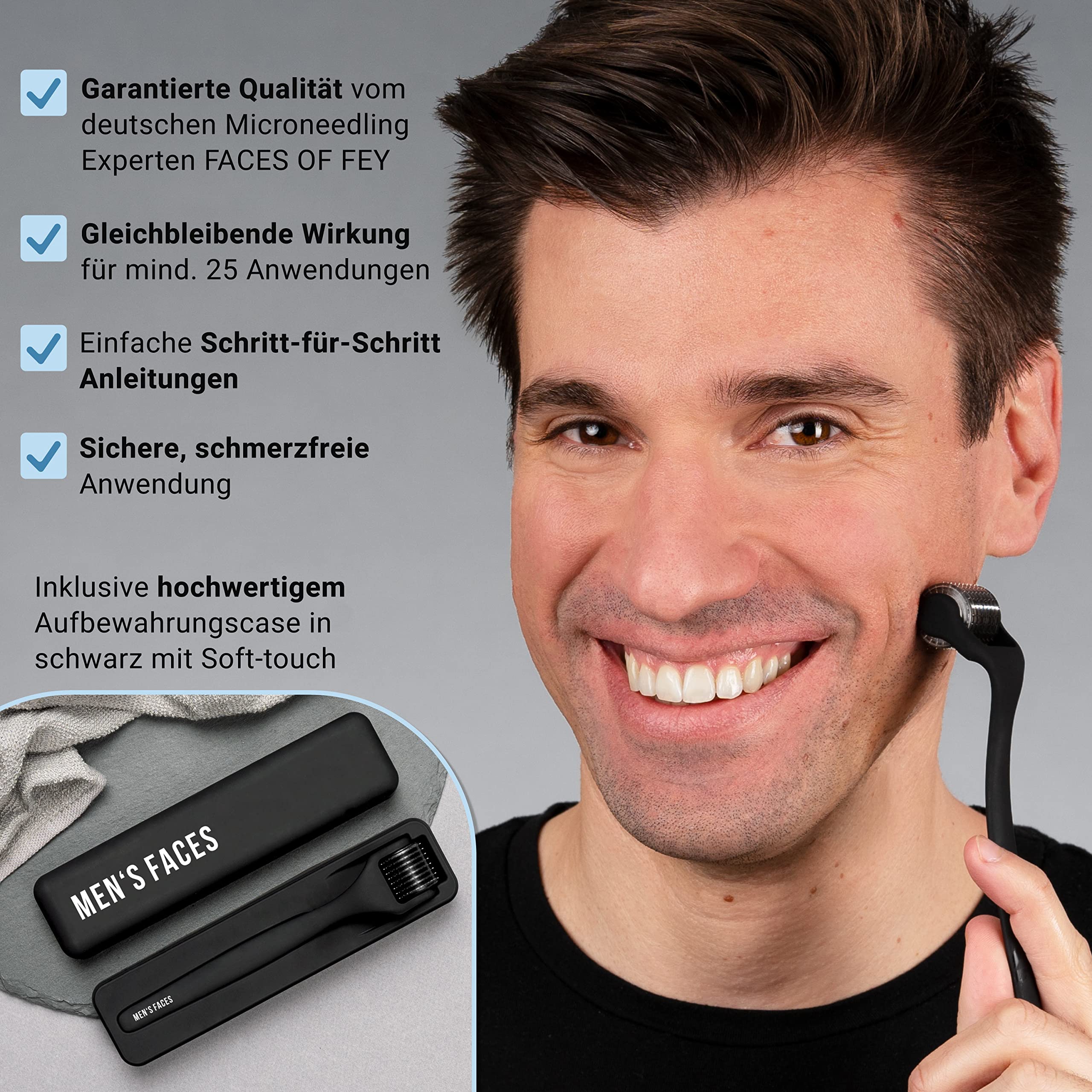 Bartroller 192 ECHTE Nadeln Dermaroller 0,5mm für Männer Bartwuchs & Haarwachstum beschleunigen