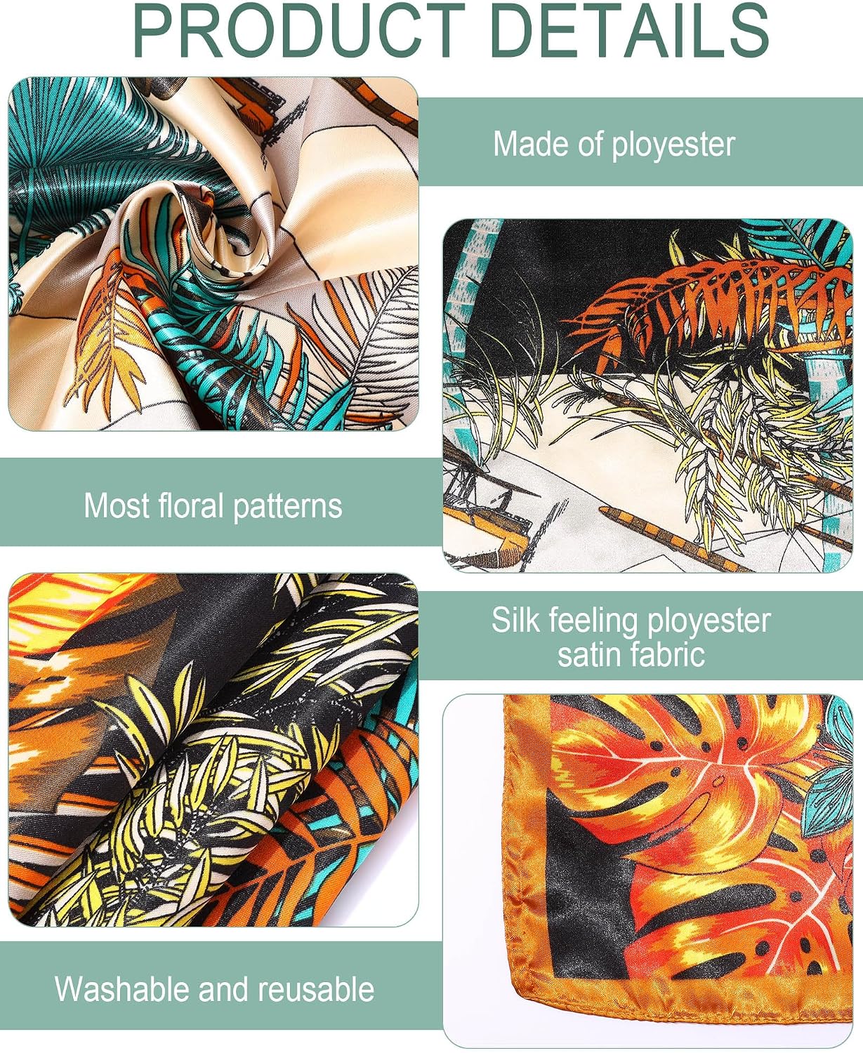 JaGely 12 Pcs 35" Large Square Satin Head Scarf for Women Silk Like Neck Scarves Fashion Hair Wrapping Scarf Vintage Bandanas