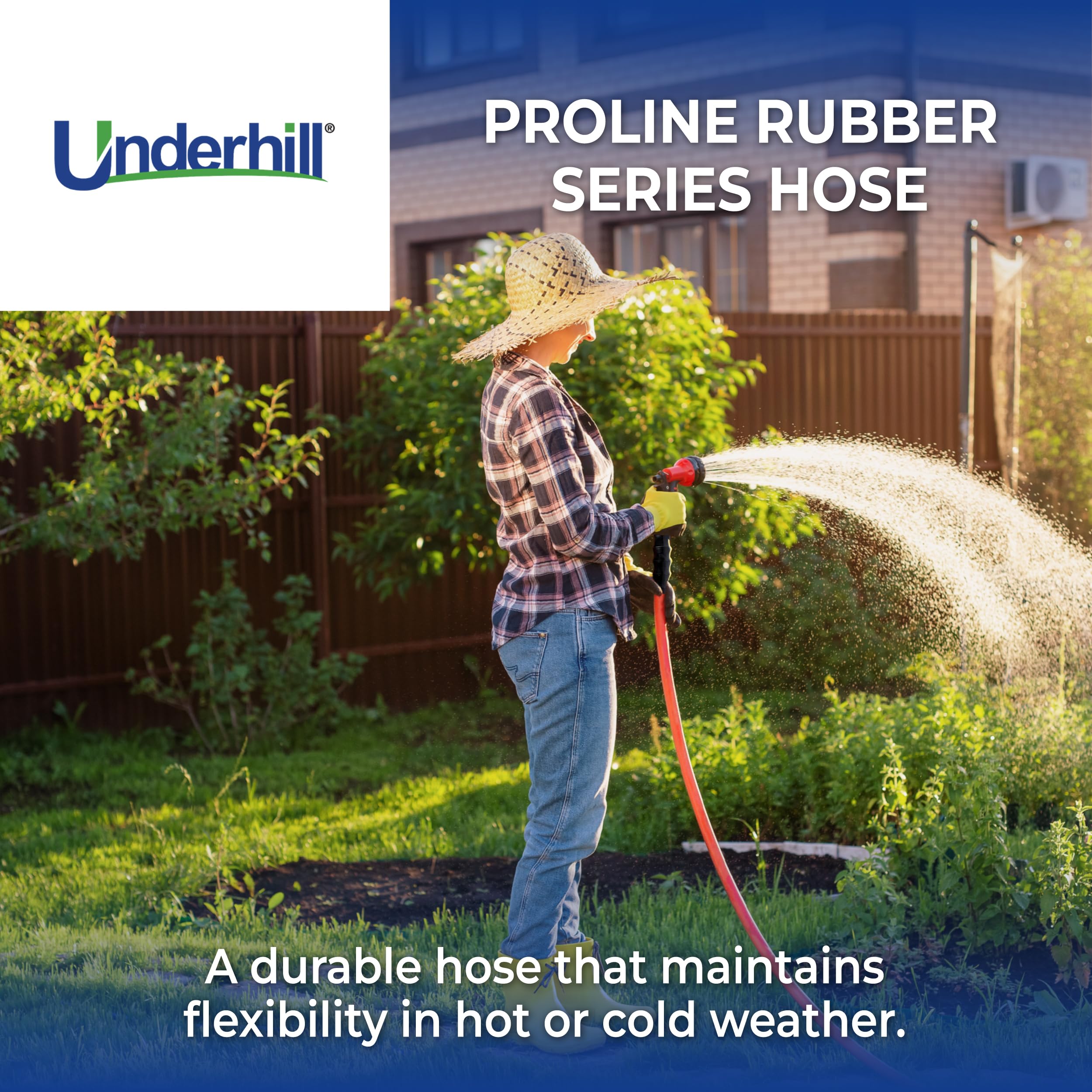 Underhill Proline Rubber Series - Manguera de jardín resistente para agua caliente o fría, ligera, 500 PSI BP, 165 PSI WP, H75-125PRO-R 3/4 pulgadas x 125 pies, color rojo