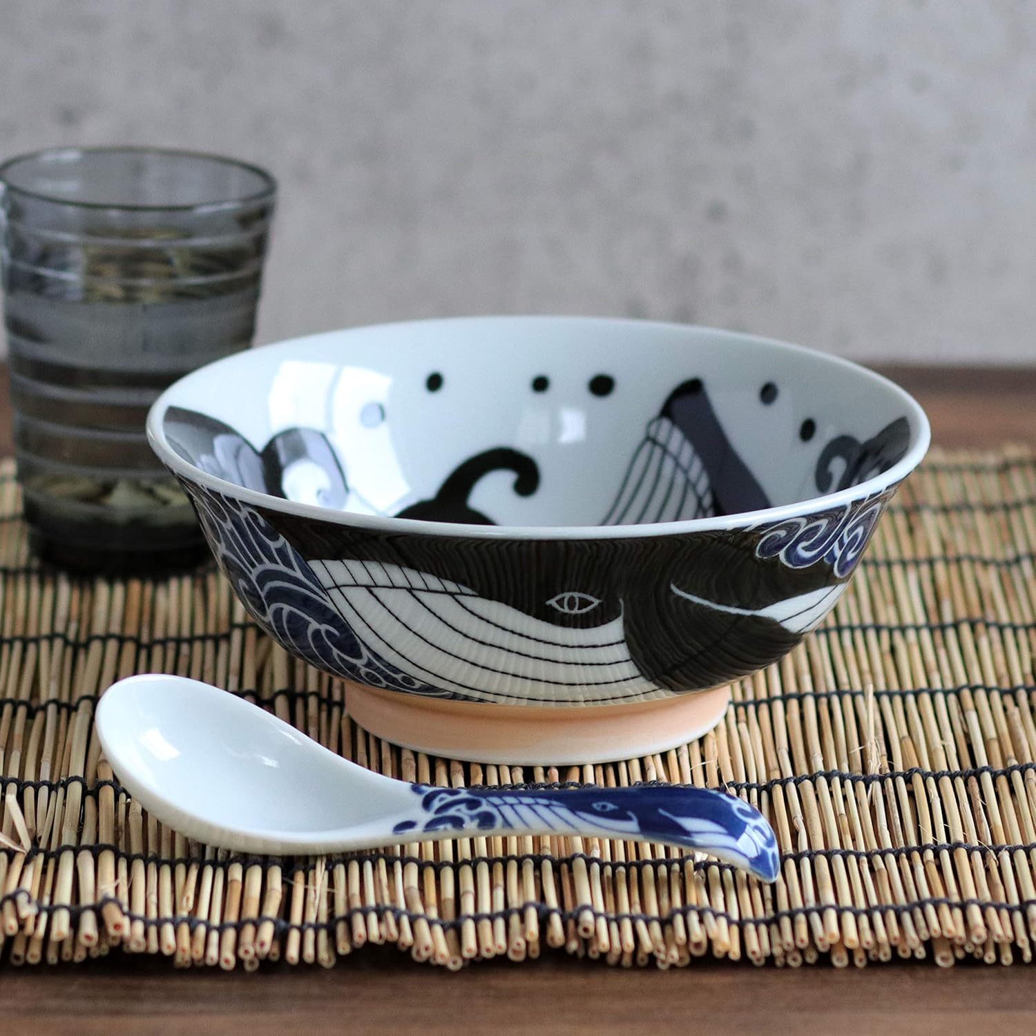 Minorutouki mino ware White Wave Whale Noodle Bowl φ8.15×H2.95in 21.11oz Made in Japan