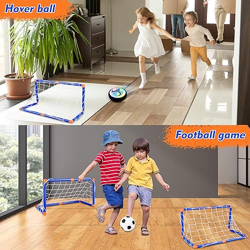 Miniatura 6 de STREET WALK Juguetes para niños, juego de hockey flotante con 2 objetivos de fútbol flotante recargable, pelota de entrenamiento de potencia aérea