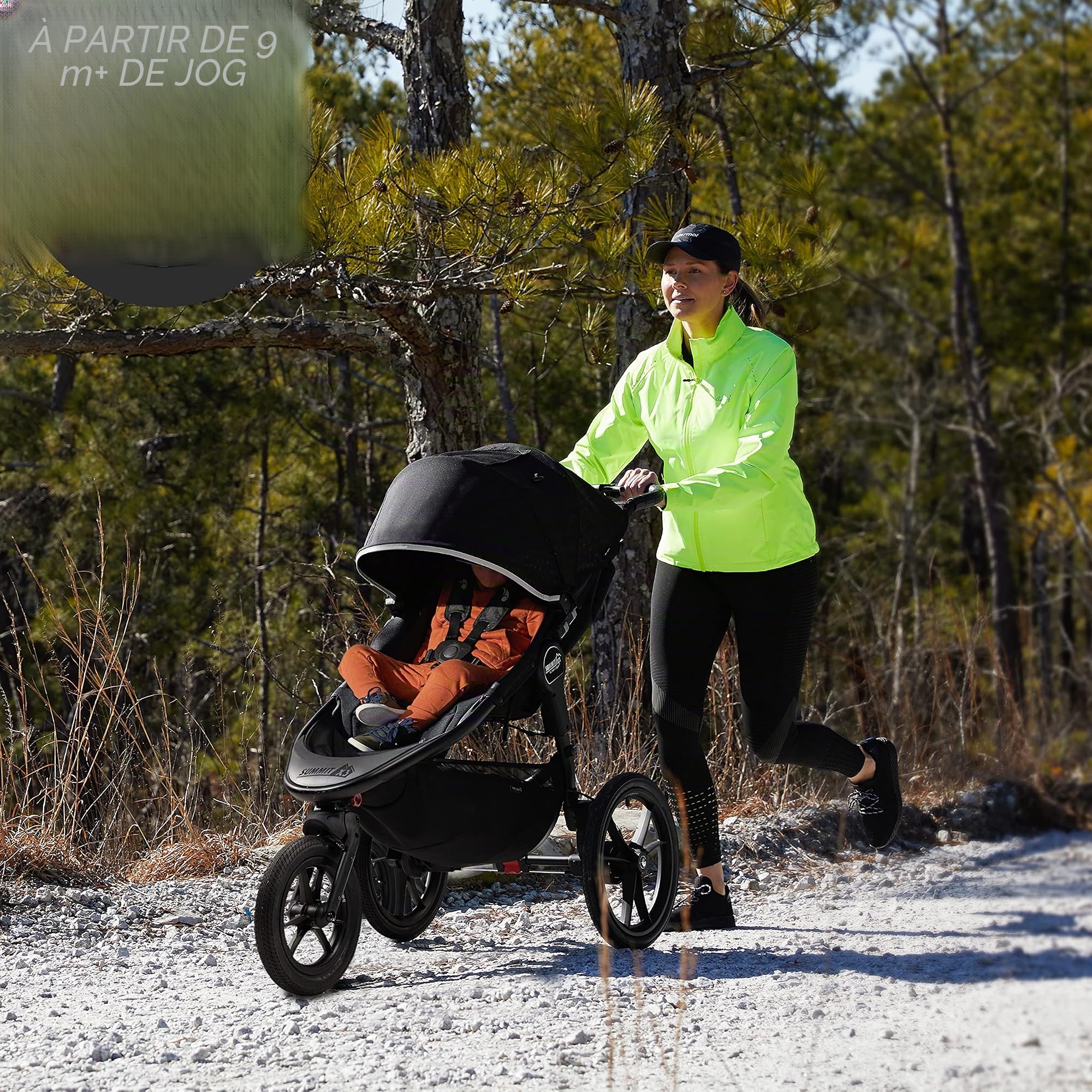 Baby Jogger Summit X3 Poussette de jogging pliable à 3 roues avec frein à main Noir nuit