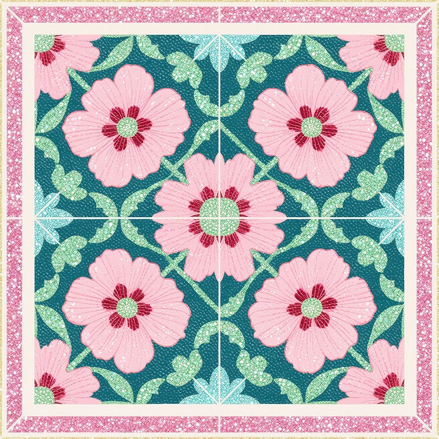 HOMETITUTE Colorful Floral Peel Stick Floor Tile 12x12 Vinyl