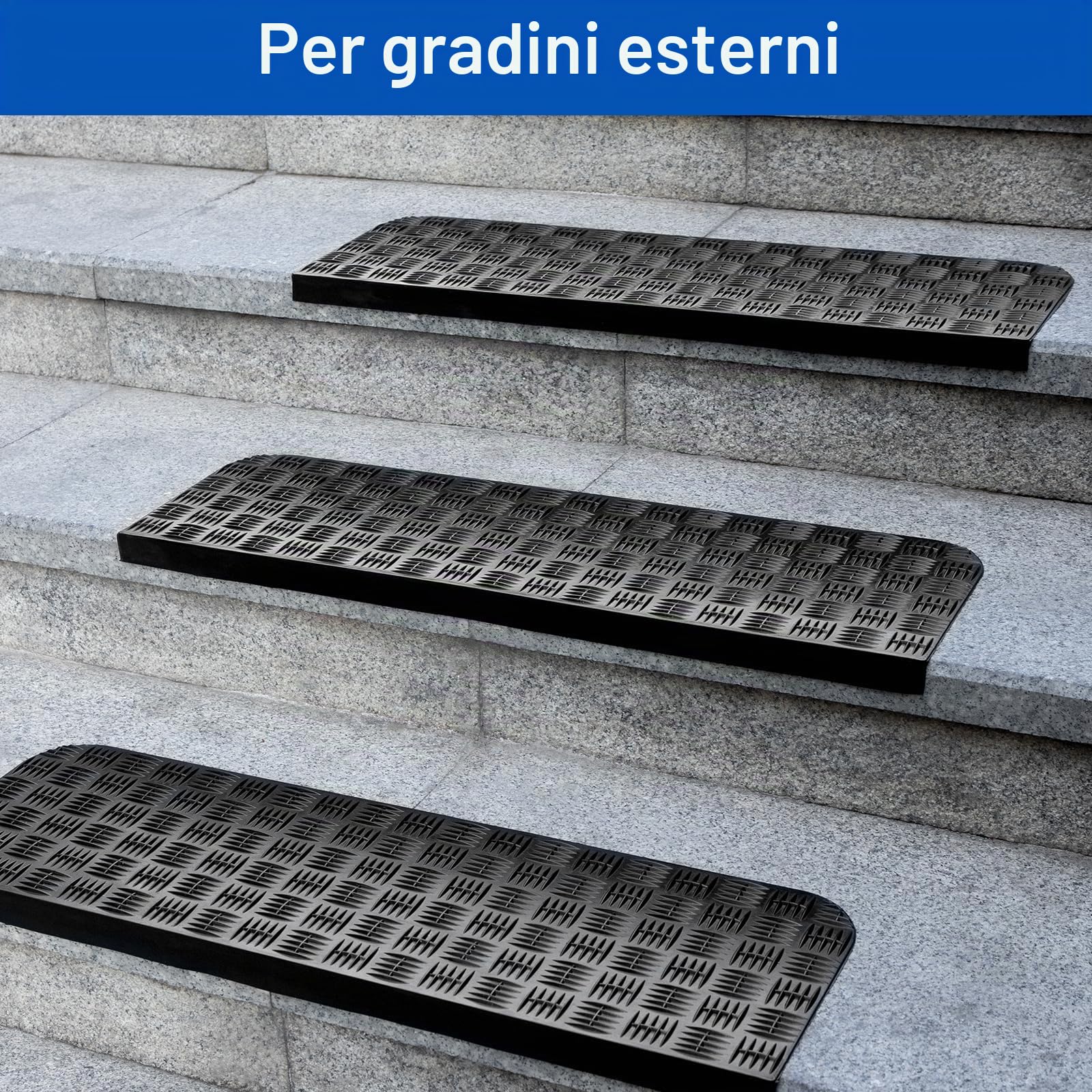 Spurtar Set da 3 Gradini Antiscivolo in Gomma Sintetica, Strisce per Scale Interni/Esterni, Ideali per Scale in Legno, Marmo e Pietra, 76×25 cm