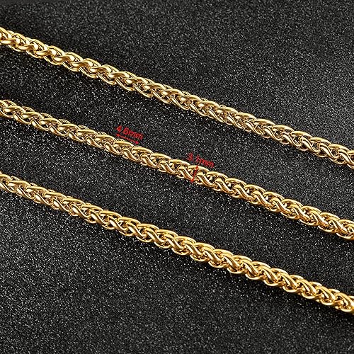 Miniatura 3 de Cadenas chapadas en oro a granel, cadena de trigo de acero inoxidable 304 con anillos de salto y cierres de langosta, collar para hombres y mujeres,