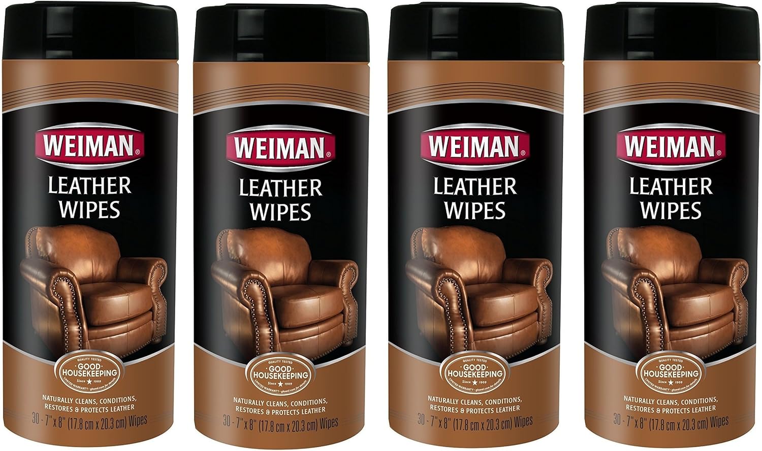 Weiman Leather Wipes - Clean and Condition Car Seats, Shoes, Couches and More - 30 Count (4 Pack)