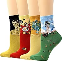 LIVEBEAR 4/8 Pairs Womens Cute Famous Paintings Art Statues Novelty Casual Cotton Crew Socks Made In Korea, Gift