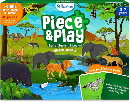 Skillmatics Floor Puzzle & Game – Piece & Play Wild Animals, Jigsaw & Toddler Puzzles, Educational Toy, Gifts for Boys & Girls Ages 3, 4, 5, 6, 7 (48 Pieces, 2 x 3 feet)