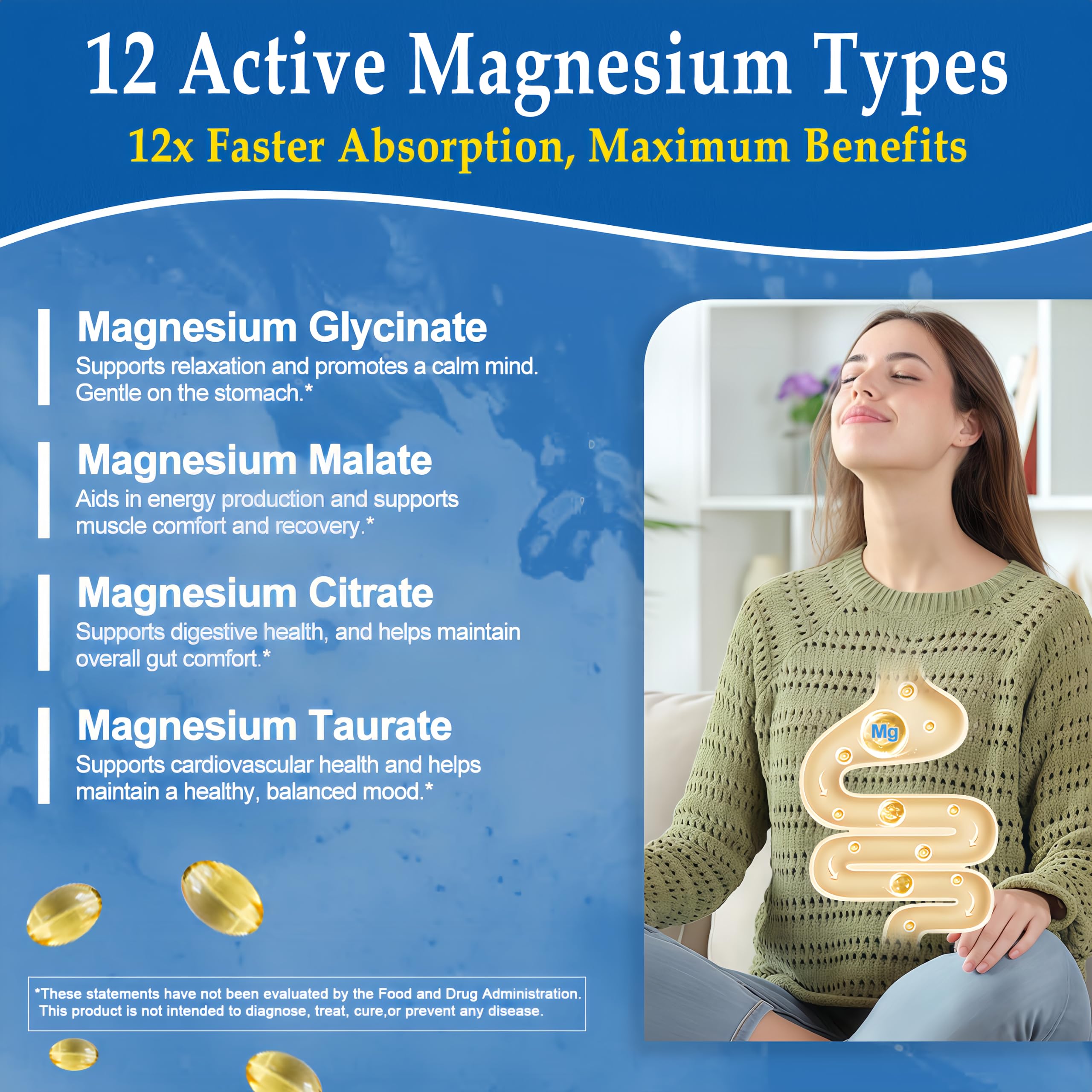 Magnesium Complex Softgels - 12-in-1 Magnesium Supplement with Glycinate,Citrate,Malate,Oxide,Taurate - High Absorption Magnesium Complex for Women & Men for Muscle, Heart, Sleep, Bone, Nerve Support — Amazon image 4