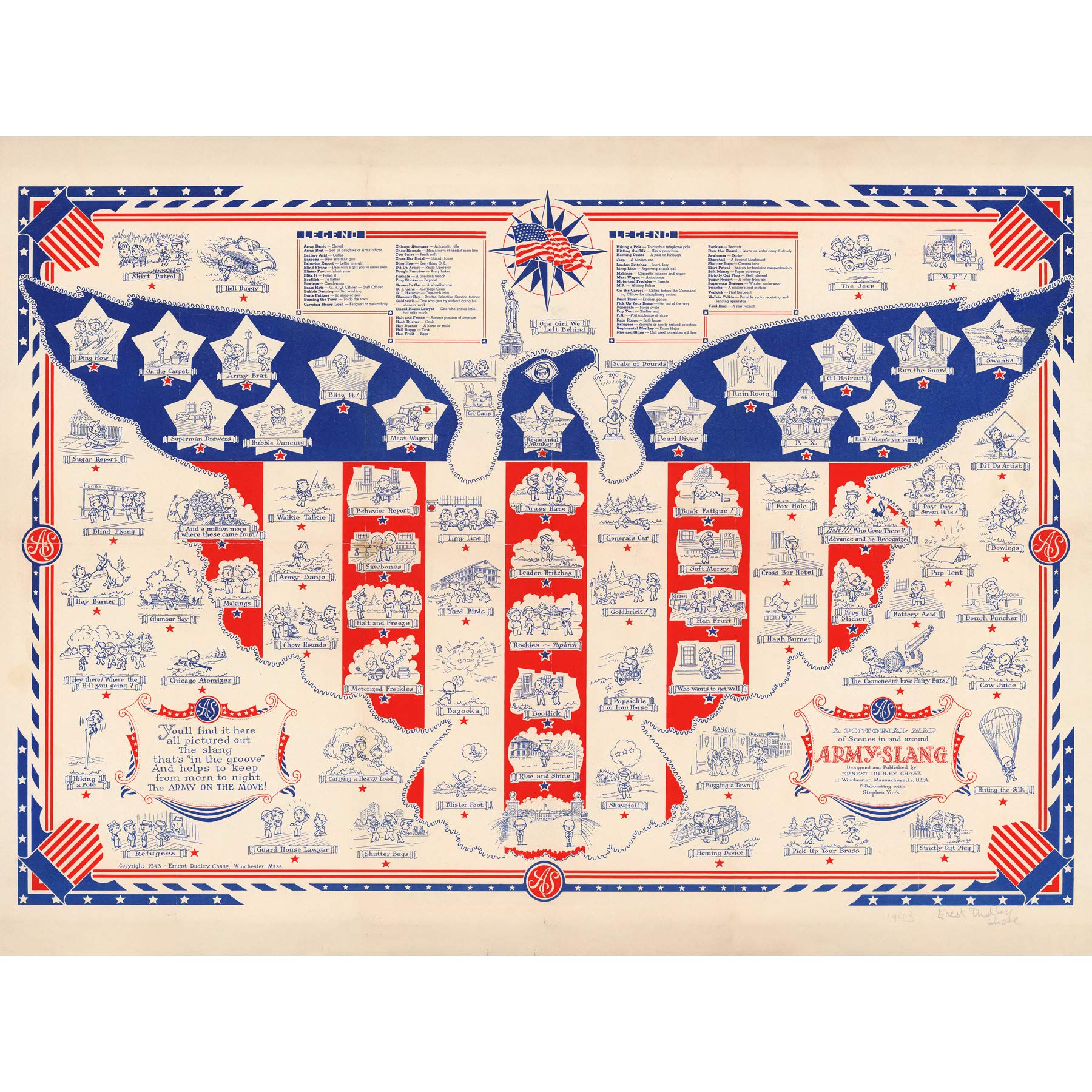 Map Ernest Dudley Chase 1943 United States Army Slang Premium Wall Art Canvas Print 18X24 Inch