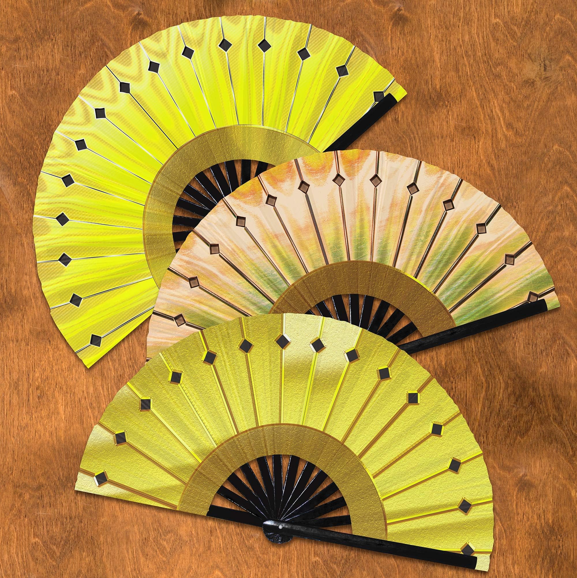 HandmadeYellow Hand Fan Cosplay Fans Golden Large Folding Fan Cosplay Accessories Cosplay warrior Hand Fan