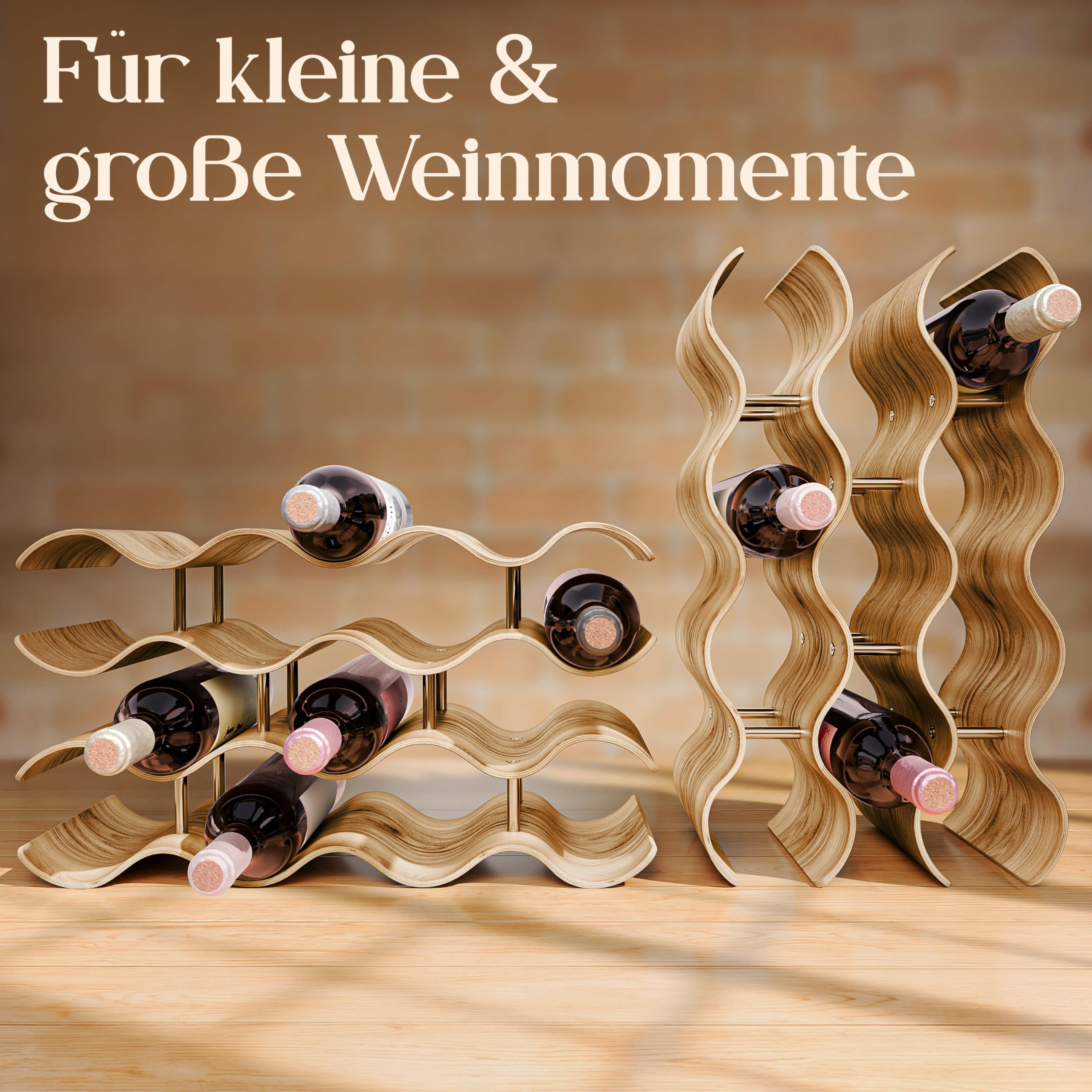 Dreiklang – be smart Weinregal Flaschenregal aus Holz für 12 Flaschen, stabil, Freistehend, modern, dekorativ, Platzsparend klein & schmal, 3 Ebenen (41,5 x 22,5 x 15,5 cm)
