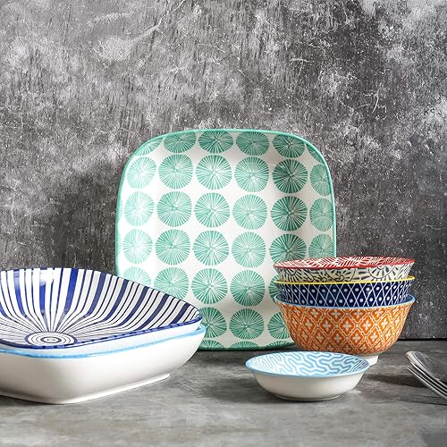 Miniatura 4 de Selamica Platos de cena cuadrados de porcelana de 8 pulgadas, cuencos para ensalada y pasta, juego de 6, colores surtidos