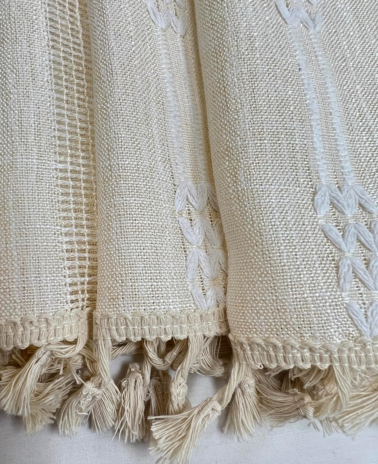 GOHD Country Road Tiers Kitchen Curtains Boho Jacquard Stripe Tassel Bathroom Window Curtain 3 Size, 100% Polyester(36in,Beige)