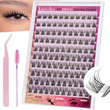 Self Adhesive Eyelashes Clusters Kit Lash Clusters DIY Eyelashes Pre Glued Lashes Extensions No Glue Needed lash Clusters D Curl Individual LashesA02,10-16mm,110Pcs