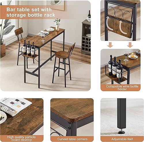 Miniatura 6 de Tiophome Juego de 3 piezas de pub, mesa de bar y sillas Bistro Dinette de parte superior alta, taburetes tapizados de poliuretano con respaldo,