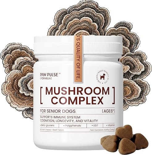 Pawpulse Formula Turkey Tail Mushroom for Dogs with Lion's Mane & Reishi – Senior Dog Supplement for Lipoma, Lumps & Bumps – Immune Support & Gut Health – 80 Count